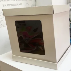 Коробка для тортов 350×350×500 мм, 3 части, с окном.