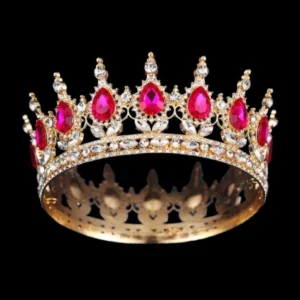 Декор для торта «Корона» с ярко-розовыми камнями, диаметр 12 см.