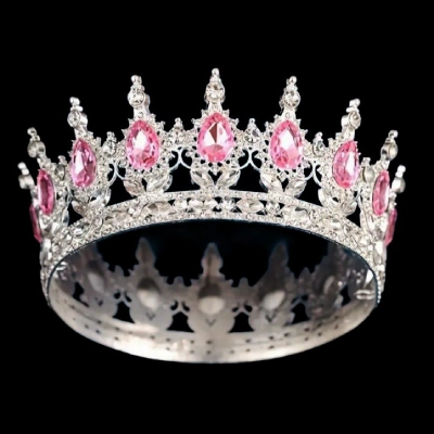 Серебряная корона с розовыми камнями, диаметр 12 см.