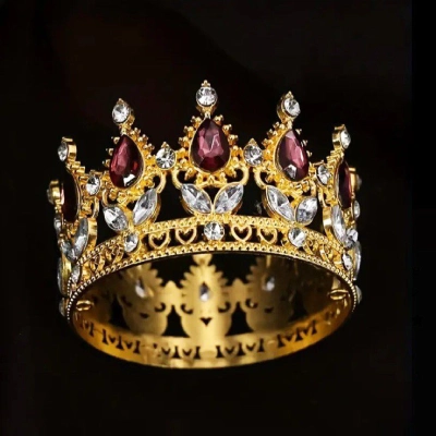 Декор для торта «Корона» с бургундскими камнями, диаметр 8 см.