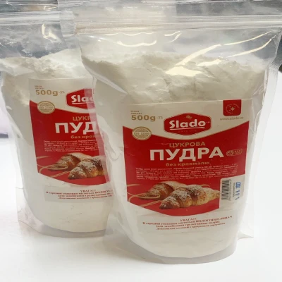 Сахарная пудра Slado 500 г — без крахмала, для выпечки и декора.