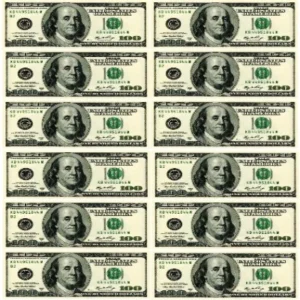 Вафельная картинка «Доллары». Размер купюры 10×4 см.