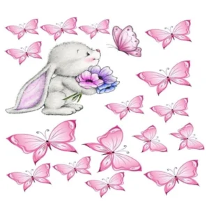 Вафельная картинка «Зайчик с бабочками» на листе А4.