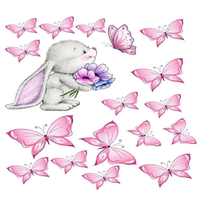 Вафельная картинка «Зайчик с бабочками» на листе А4.