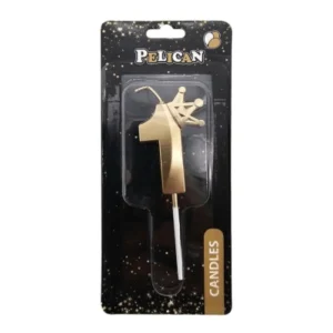 Свечка-цифра 1 с короной, цвет золото.