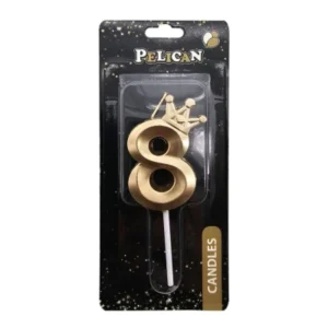 Свечка-цифра 8 с короной, цвет золото.