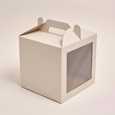 Коробка для торта 200×200×200 мм с окном и ручкой.