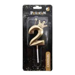 Свечка-цифра 2 с короной, цвет золото