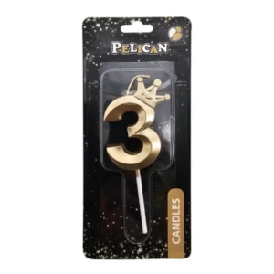 Свечка-цифра 3 с короной, цвет золото.
