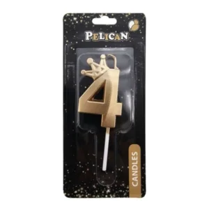 Свечка-цифра 4 с короной, цвет золото.