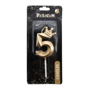 Свечка-цифра 5 с короной, цвет золото.