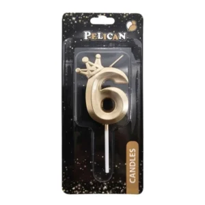 Свечка-цифра 6 с короной, цвет золото.