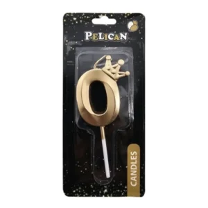 Свечка-цифра 0 с короной, цвет золото.