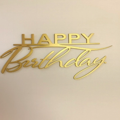 Топер Happy Birthday без ножки, золото, 11 см.