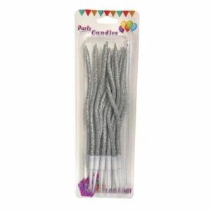 Свечи коктейльные серебряные с глиттером, 15 см.