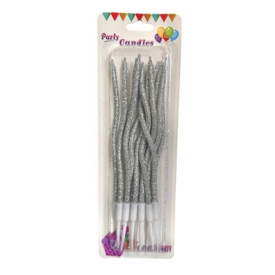 Свечи коктейльные серебряные с глиттером, 15 см.