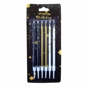 Свечи для торта белые, золотые и чёрные с золотыми брызгами, 10 см.