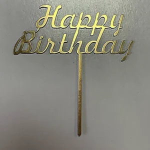 Золотой топпер на ножке Happy Birthday из полистирола для торта.