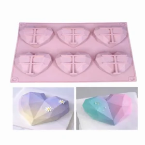 Силиконовая форма для евродесертов «Сердце» с гранёной текстурой. 6 ячеек по 6×6 см.