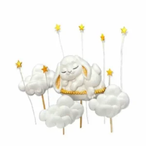 Набор сахарных украшений «Зайчик с облачками» для декора тортов и десертов.